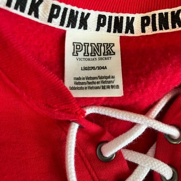 Victoria's Secret Pink Snowflake Sweatshirt Top Large Red White Ties Tunic Top - Picture 7 of 8